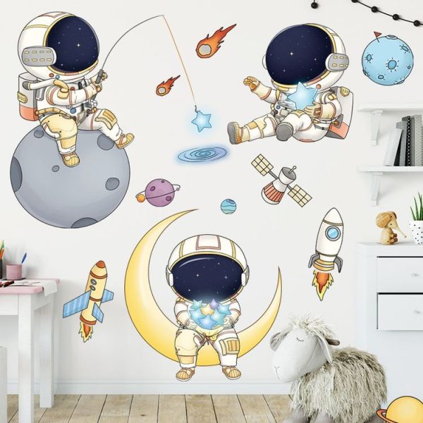 2pcs / Set 30x90cm Children Room Astronaut Wall Stickers Kindergarten Cosmic Stars Cartoon Background Wallpaper - Image 4