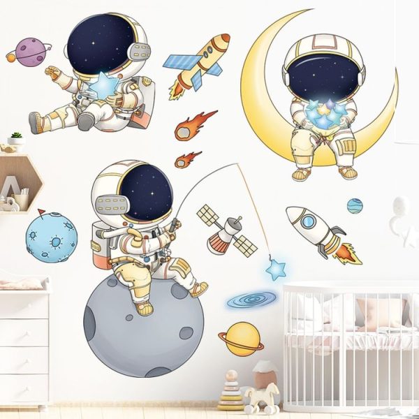 2pcs / Set 30x90cm Children Room Astronaut Wall Stickers Kindergarten Cosmic Stars Cartoon Background Wallpaper - Image 5