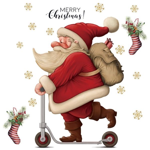 30x45cm Skateboard Santa Claus Mall Glass Window Christmas Decoration Wall Stickers - Image 2