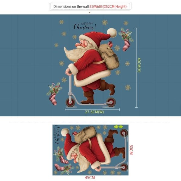 30x45cm Skateboard Santa Claus Mall Glass Window Christmas Decoration Wall Stickers - Image 3