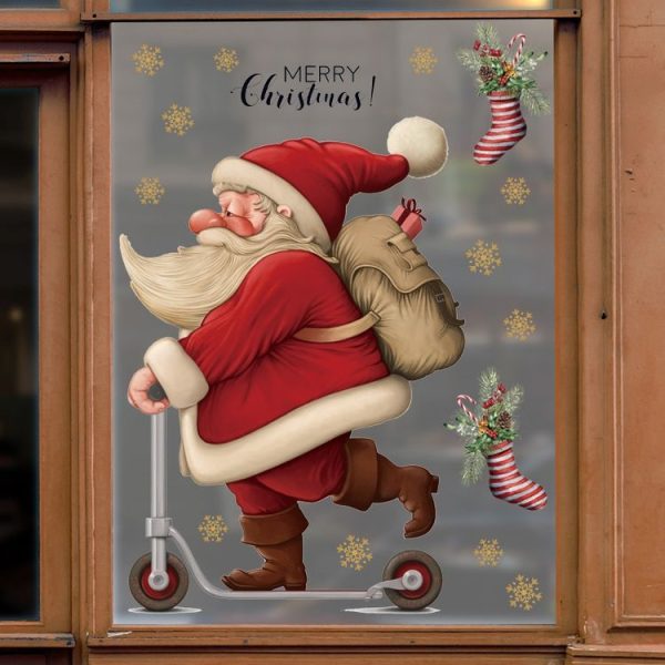 30x45cm Skateboard Santa Claus Mall Glass Window Christmas Decoration Wall Stickers - Image 4