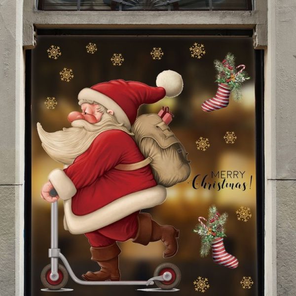 30x45cm Skateboard Santa Claus Mall Glass Window Christmas Decoration Wall Stickers - Image 5