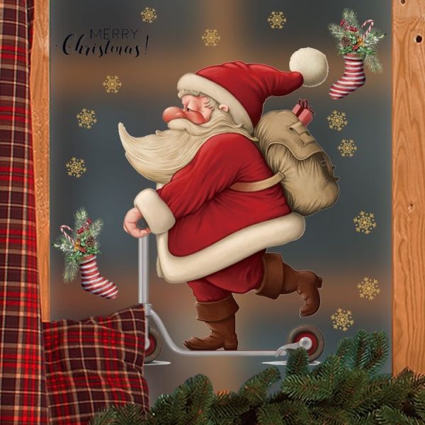 30x45cm Skateboard Santa Claus Mall Glass Window Christmas Decoration Wall Stickers - Image 6