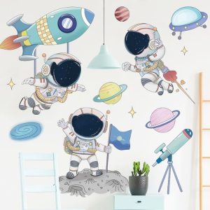 Space Astronaut Cartoon Wall Stickers Children Room Kindergarten Decoration 30x90cm