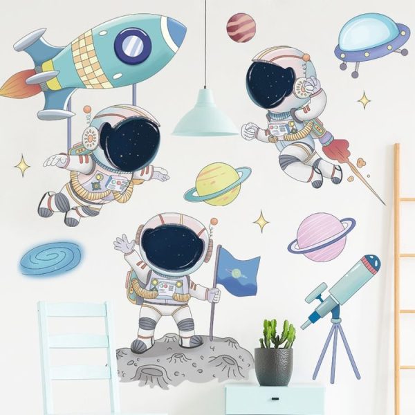 Space Astronaut Cartoon Wall Stickers Children Room Kindergarten Decoration 30x90cm