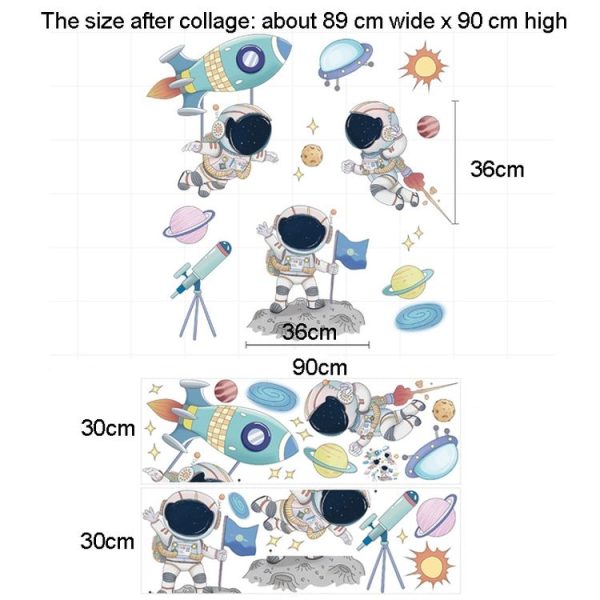 Space Astronaut Cartoon Wall Stickers Children Room Kindergarten Decoration 30x90cm - Image 3