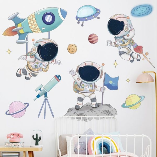 Space Astronaut Cartoon Wall Stickers Children Room Kindergarten Decoration 30x90cm - Image 4