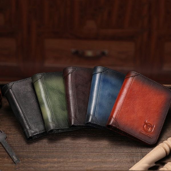 Bull Captain Men Wallet First-layer Cowhide Coin Clip RFID Retro Vertical ID Holder (Brown) - Image 2