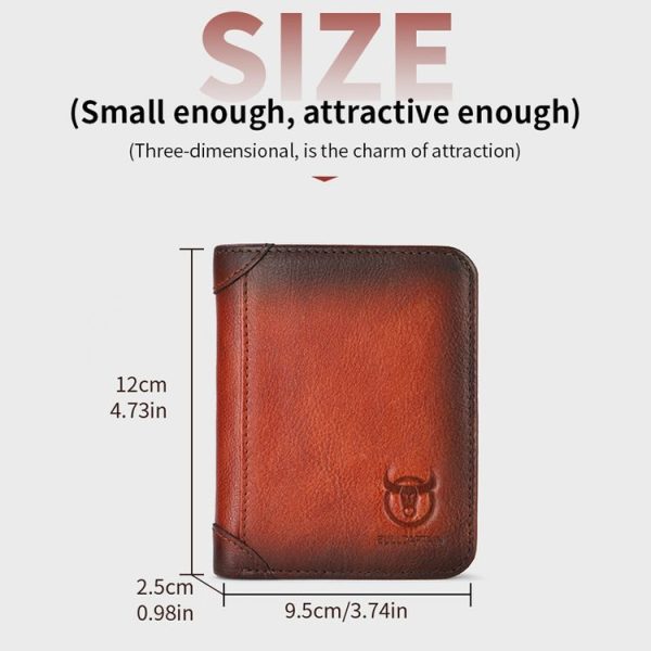 Bull Captain Men Wallet First-layer Cowhide Coin Clip RFID Retro Vertical ID Holder (Brown) - Image 3