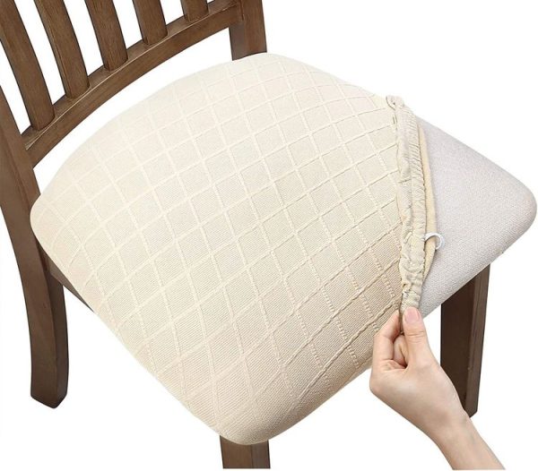 Diamond Plaid Jacquard Chair Cushion Cover Hotel Restaurant Dining Table Chair Cover (Beige)