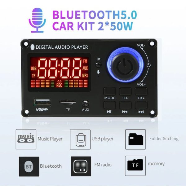 100W 12V TPA3116 Color Screen Power Amplifier Bluetooth Decoder Board With Recording Call (Small Remote Control) - Image 3