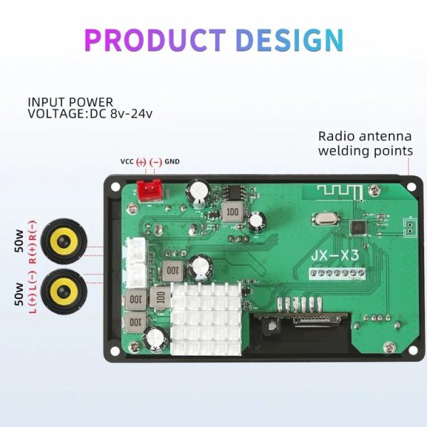 100W 12V TPA3116 Color Screen Power Amplifier Bluetooth Decoder Board With Recording Call (Small Remote Control) - Image 4