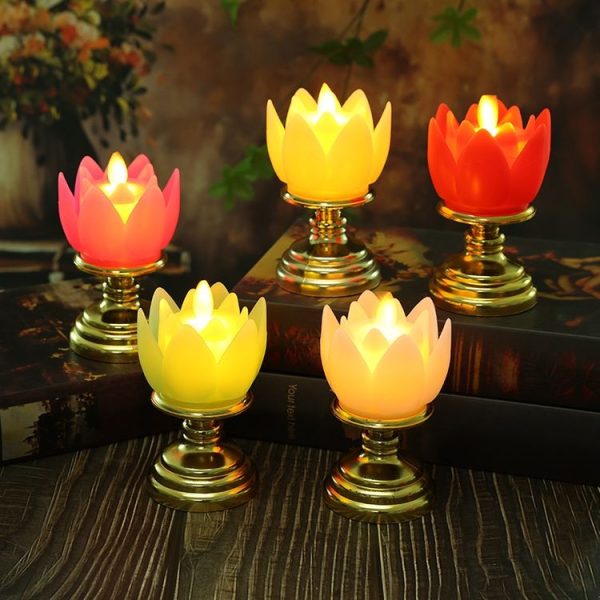 LED Electronic Candle Lotus Lamp Buddha Offering Light Simulation Swing Decorative Lights (Beige) - Image 5