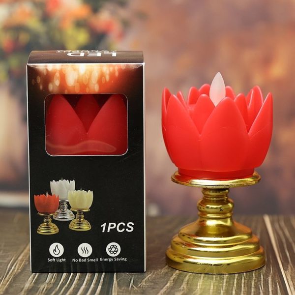 LED Electronic Candle Lotus Lamp Buddha Offering Light Simulation Swing Decorative Lights (Beige) - Image 6