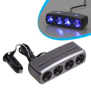 SHUNWEI SD-1906 Car 4 In 1 Power Distributors Cigarette Lighter Socket Car Charger (Black)