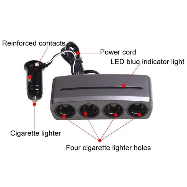 SHUNWEI SD-1906 Car 4 In 1 Power Distributors Cigarette Lighter Socket Car Charger (Black) - Image 3