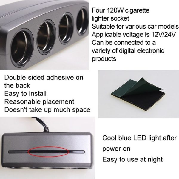 SHUNWEI SD-1906 Car 4 In 1 Power Distributors Cigarette Lighter Socket Car Charger (Black) - Image 6