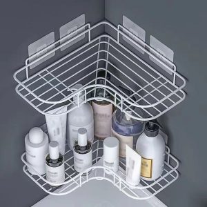 Punch-free Bathroom Triangle Storage Rack Multifunctional Wall Hanging Bracket (White)