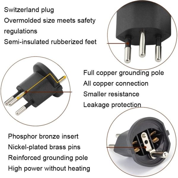 HD-153 With Lock EU To Switzerland Convertible Plug With Ground Wire Travel Adaptor - Image 5