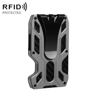 Aluminum Alloy RFID Card Holder Carbon Fiber Credit Card Wallet (Grey)
