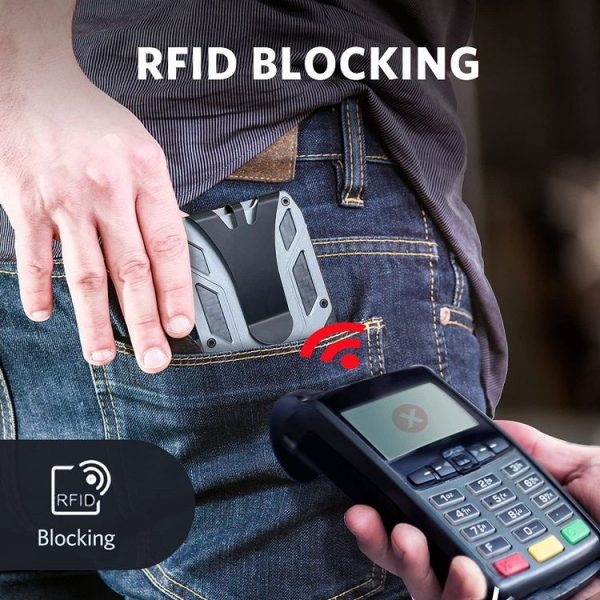 Aluminum Alloy RFID Card Holder Carbon Fiber Credit Card Wallet (Grey) - Image 6