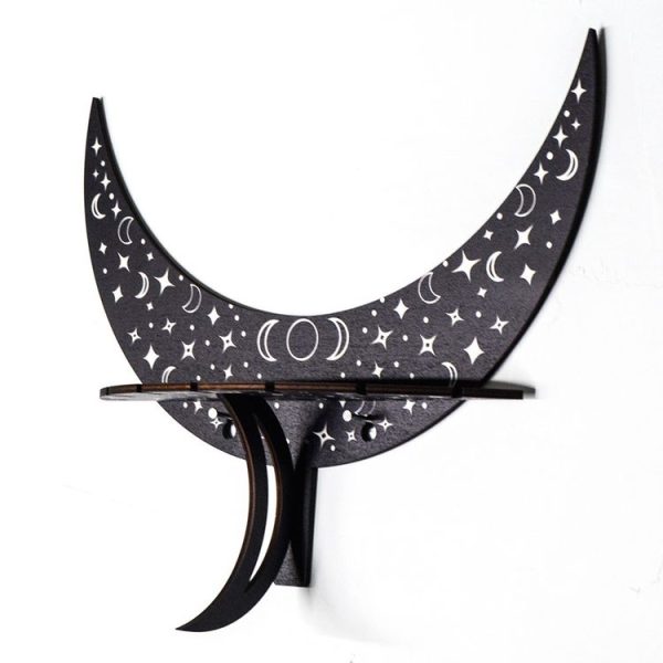 Crescent-shaped Wooden Storage Rack Wall Hanger Candlestick Rack Home Decoration (Black) - Image 2