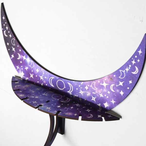 Crescent-shaped Wooden Storage Rack Wall Hanger Candlestick Rack Home Decoration (Black) - Image 4