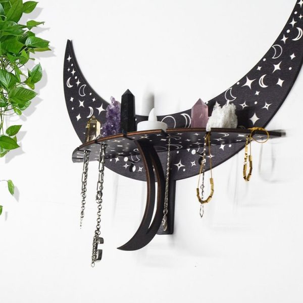 Crescent-shaped Wooden Storage Rack Wall Hanger Candlestick Rack Home Decoration (Black) - Image 6