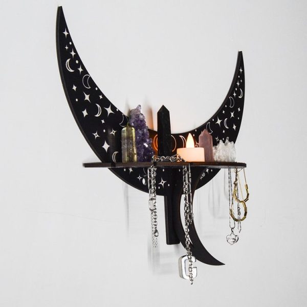 Crescent-shaped Wooden Storage Rack Wall Hanger Candlestick Rack Home Decoration (Black) - Image 7