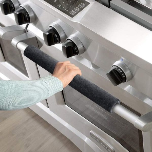 1pair Refrigerator Handle Anti-slip Cover Microwave Oven Oil-proof Handle Cover (Black)