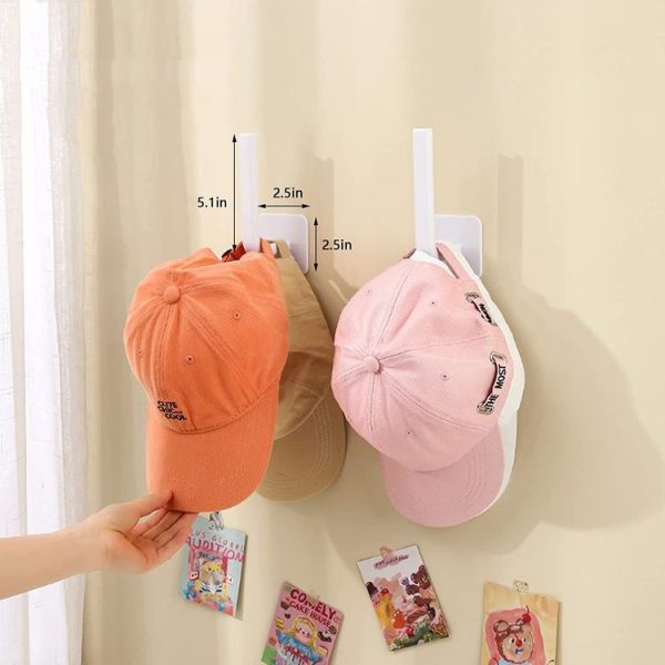 2pcs Baseball Hat Wall Self-Adhesive Hanging Shelf Rack Hook (White) - Image 3
