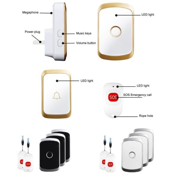 CACAZI C20 Two To Three Wireless Pager For The Elderly Home Care Waterproof Emergency Pager, EU Plug (Black) - Image 2