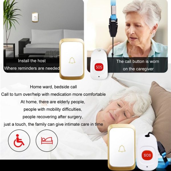 CACAZI C20 Two To Three Wireless Pager For The Elderly Home Care Waterproof Emergency Pager, EU Plug (Black) - Image 6