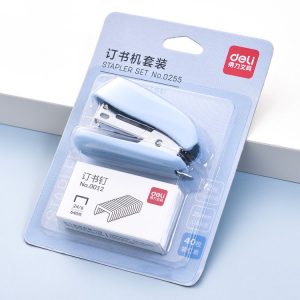 Deli Macaron Color Stapler + 640 Staples Set Small Mini Stapler Stationery (Blue)
