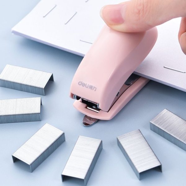 Deli Macaron Color Stapler + 640 Staples Set Small Mini Stapler Stationery (Blue) - Image 5