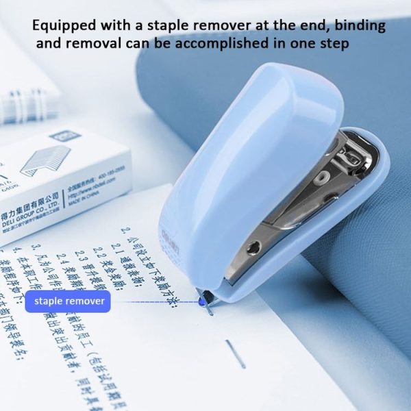 Deli Macaron Color Stapler + 640 Staples Set Small Mini Stapler Stationery (Blue) - Image 6
