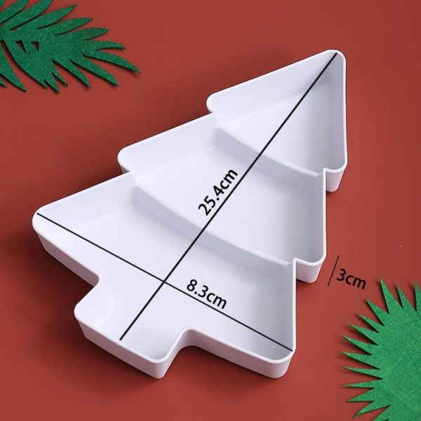 Christmas Tree Shape Fruit Discs Compartmentalized Home Snack Dish Plastic Candy Dried Fruit Melon Seed Organizer (White) - Image 2