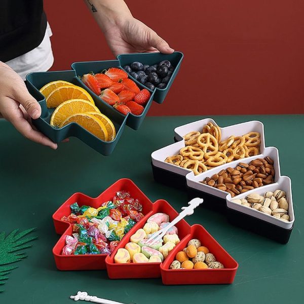 Christmas Tree Shape Fruit Discs Compartmentalized Home Snack Dish Plastic Candy Dried Fruit Melon Seed Organizer (White) - Image 9