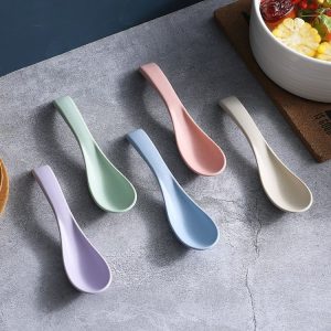 5pcs Wheat Straw Plastic Baby Small Spoon (Color Random Delivery)