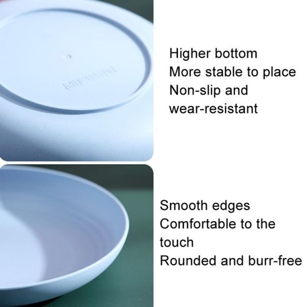8 inch Wheat Straw Circular Home Vegetable Dish Portable Outdoor Plastic Anti -Fall Fruit Breakfast Plate (Beige) - Image 5