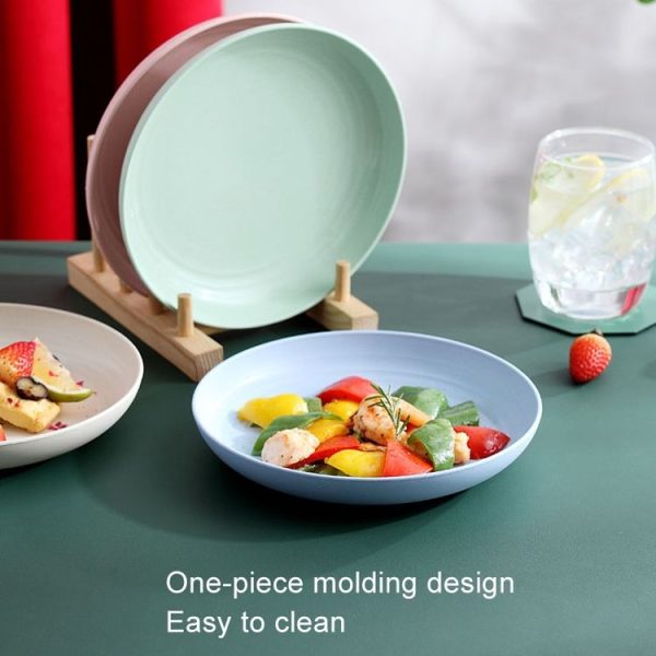 8 inch Wheat Straw Circular Home Vegetable Dish Portable Outdoor Plastic Anti -Fall Fruit Breakfast Plate (Beige) - Image 6