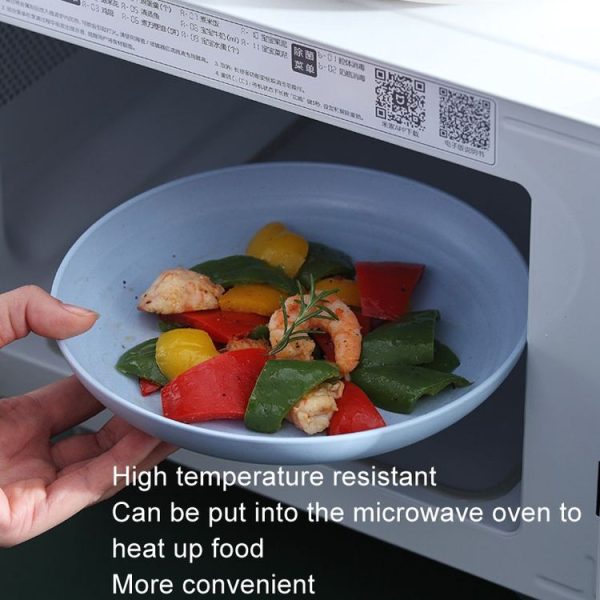 8 inch Wheat Straw Circular Home Vegetable Dish Portable Outdoor Plastic Anti -Fall Fruit Breakfast Plate (Beige) - Image 8