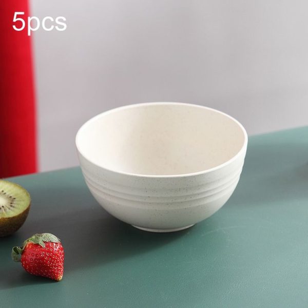 5pcs 4.5 Inch Wheat Straw Bowl House Children Small Bowl Plastic Soup Bowl (Beige)