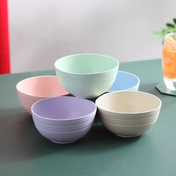 5pcs 4.5 Inch Wheat Straw Bowl House Children Small Bowl Plastic Soup Bowl (Beige) - Image 2