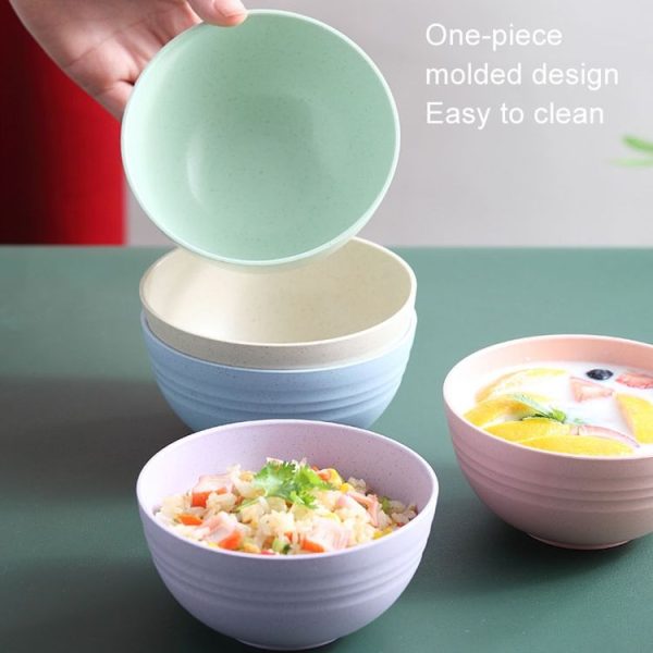 5pcs 4.5 Inch Wheat Straw Bowl House Children Small Bowl Plastic Soup Bowl (Beige) - Image 5
