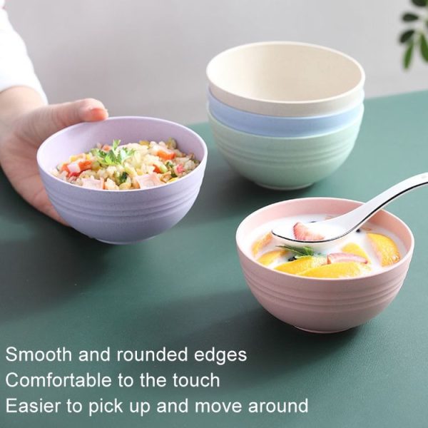 5pcs 4.5 Inch Wheat Straw Bowl House Children Small Bowl Plastic Soup Bowl (Beige) - Image 6