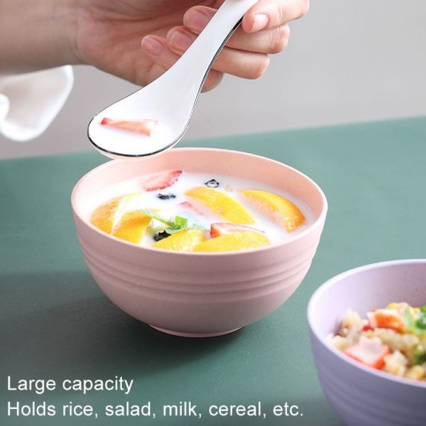 5pcs 4.5 Inch Wheat Straw Bowl House Children Small Bowl Plastic Soup Bowl (Beige) - Image 7