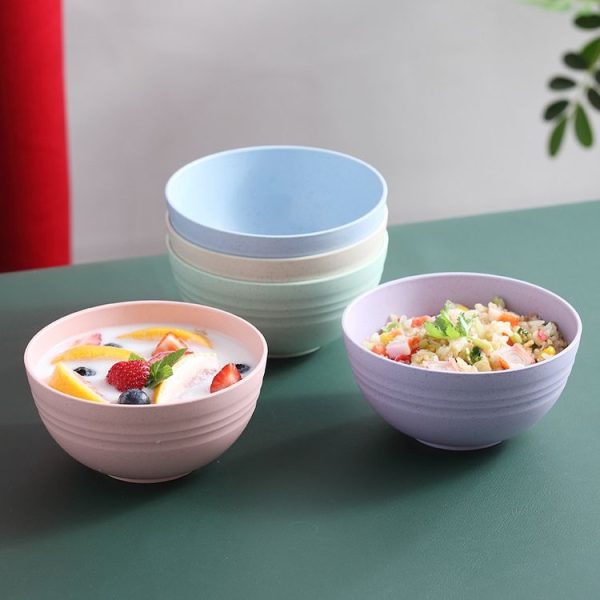 5pcs 4.5 Inch Wheat Straw Bowl House Children Small Bowl Plastic Soup Bowl (Beige) - Image 9