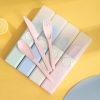 4 In 1 Portable Wheat Straw Tableware Set Outdoor Travel Storage Tableware Box, Style: A With Chopsticks (Beige) - Image 2