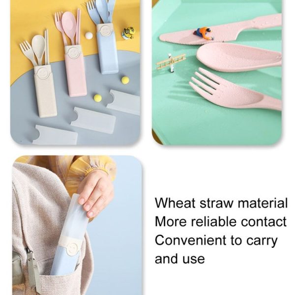 4 In 1 Portable Wheat Straw Tableware Set Outdoor Travel Storage Tableware Box, Style: A With Chopsticks (Beige) - Image 6